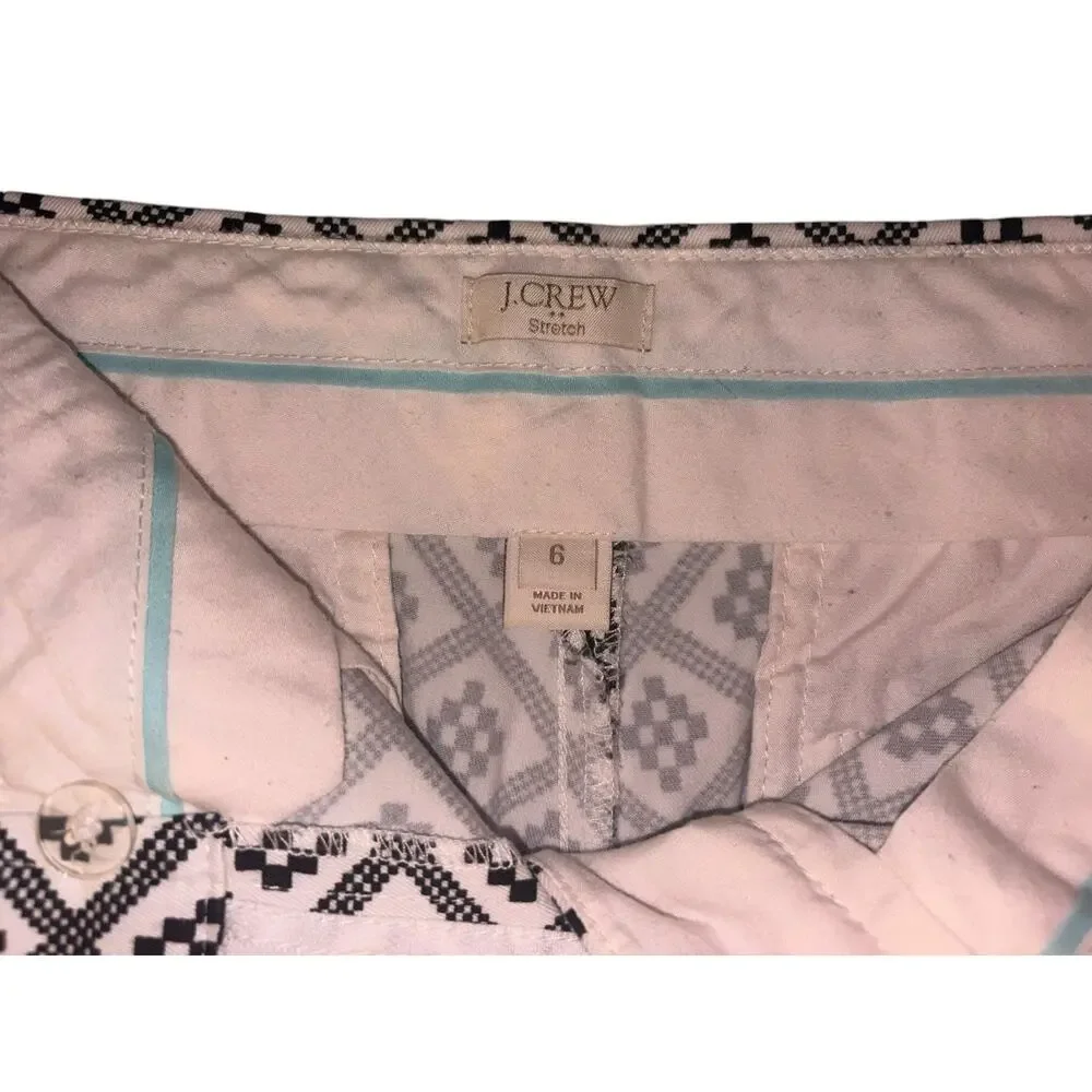 J.Crew Stretch Women’s Shorts Size 6 Black & Ivory Geometric Print Casual Preppy - Picture 2 of 4